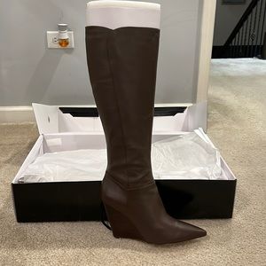 COPY - Nine West Women size 10 1/2 brown leather wedge boot heel brand new.